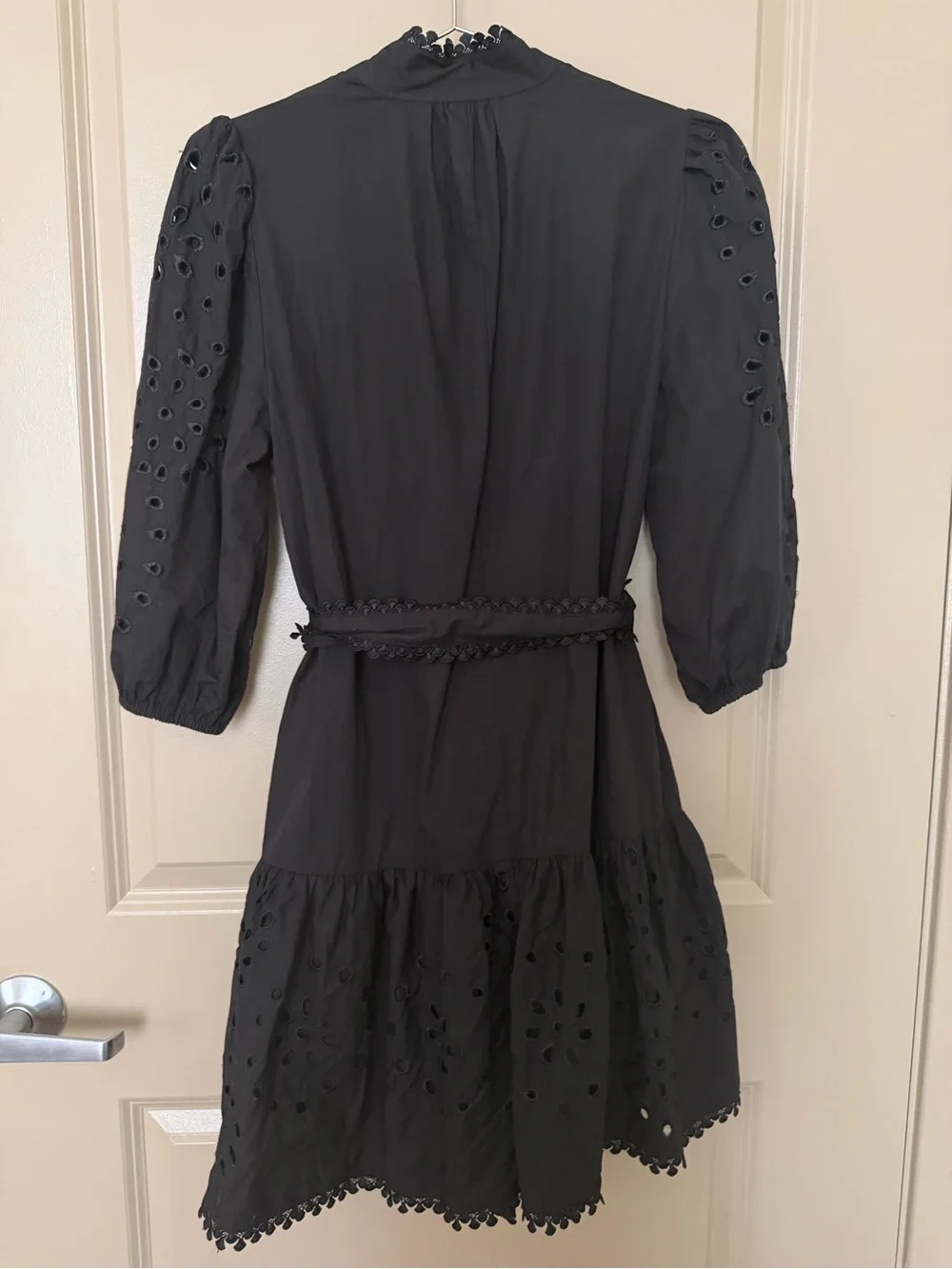 Avec Les Filles Black Eyelet Mini Dress with Belt - Picture 6 of 6